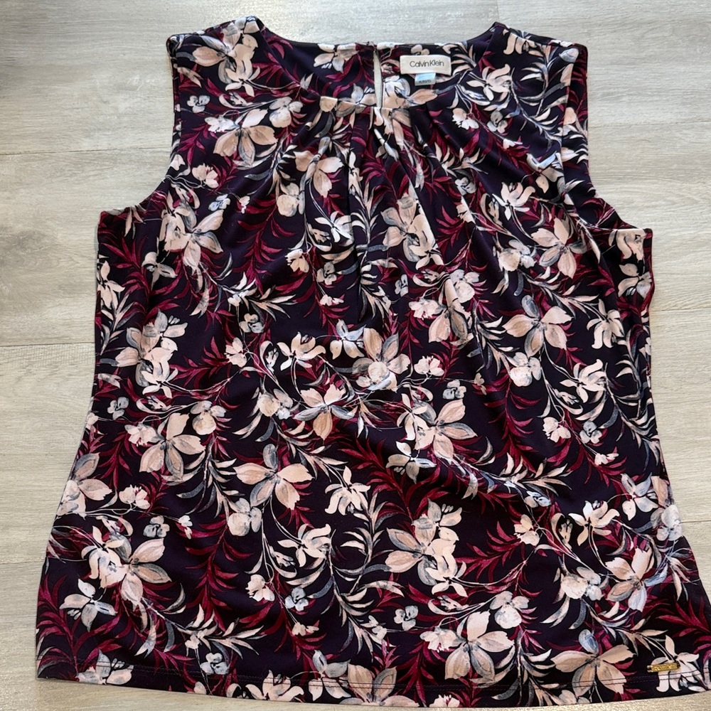 Calvin Klein Floral Sleeveless Blouse - Size XL